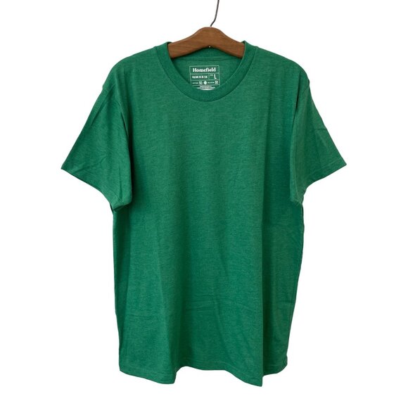 Homefield Crewneck Short Sleeve T Shirt Mens L Green Cotton Poly Plain Basic Tee - Picture 1 of 6